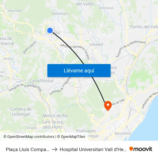 Plaça Lluís Companys to Hospital Universitari Vall d'Hebron map