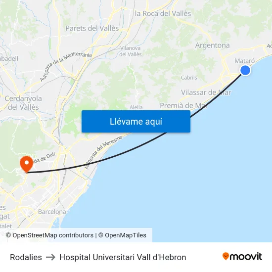 Rodalies to Hospital Universitari Vall d'Hebron map