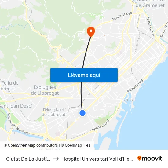 Ciutat De La Justícia to Hospital Universitari Vall d'Hebron map