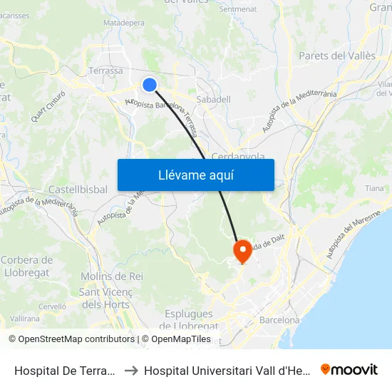 Hospital De Terrassa to Hospital Universitari Vall d'Hebron map