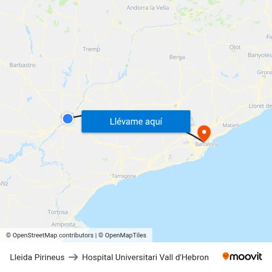 Lleida Pirineus to Hospital Universitari Vall d'Hebron map