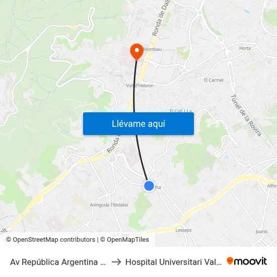 Av República Argentina - Vallcarca to Hospital Universitari Vall d'Hebron map
