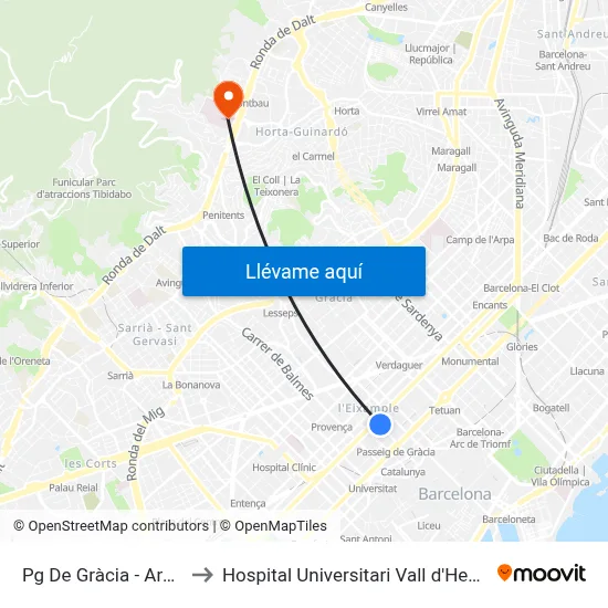 Pg De Gràcia - Aragó to Hospital Universitari Vall d'Hebron map