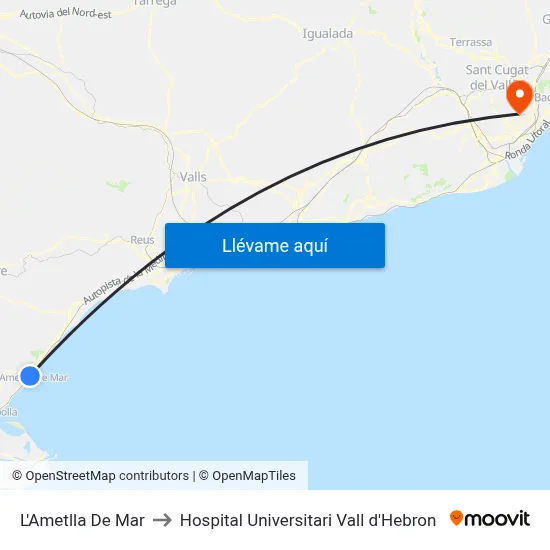 L'Ametlla De Mar to Hospital Universitari Vall d'Hebron map
