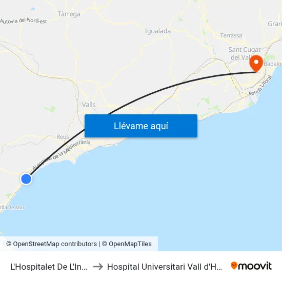 L'Hospitalet De L'Infant to Hospital Universitari Vall d'Hebron map