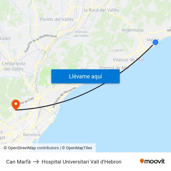 Can Marfà to Hospital Universitari Vall d'Hebron map