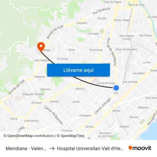 Meridiana - València to Hospital Universitari Vall d'Hebron map