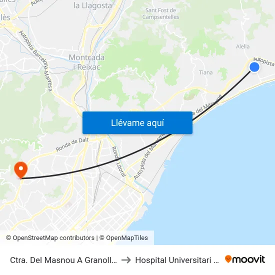 Ctra. Del Masnou A Granollers - Can Torras to Hospital Universitari Vall d'Hebron map