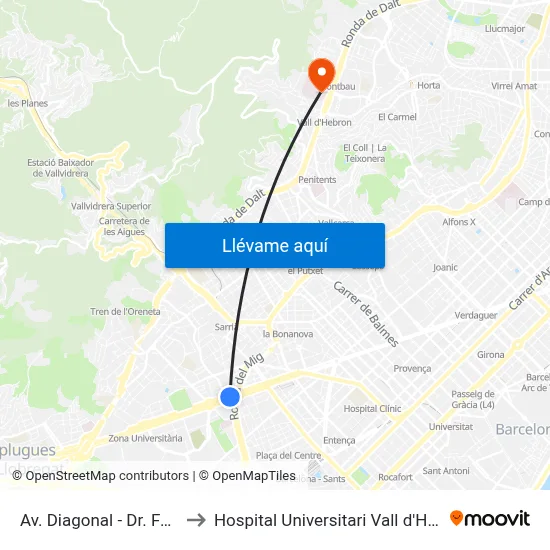 Av. Diagonal - Dr. Ferran to Hospital Universitari Vall d'Hebron map