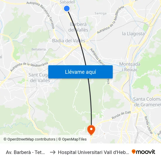 Av. Barberà - Tetuan to Hospital Universitari Vall d'Hebron map