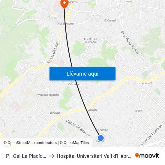 Pl. Gal·La Placídia to Hospital Universitari Vall d'Hebron map