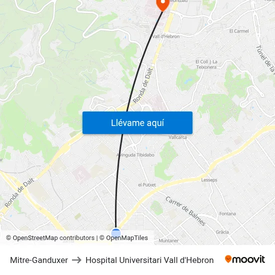 Mitre-Ganduxer to Hospital Universitari Vall d'Hebron map
