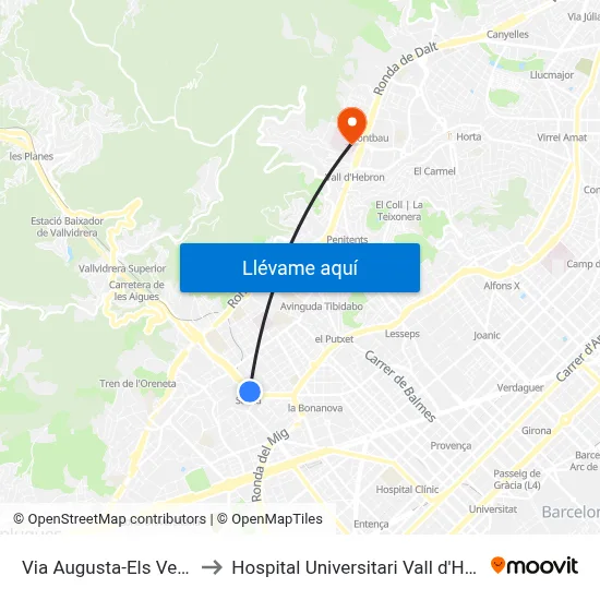 Via Augusta-Els Vergós to Hospital Universitari Vall d'Hebron map