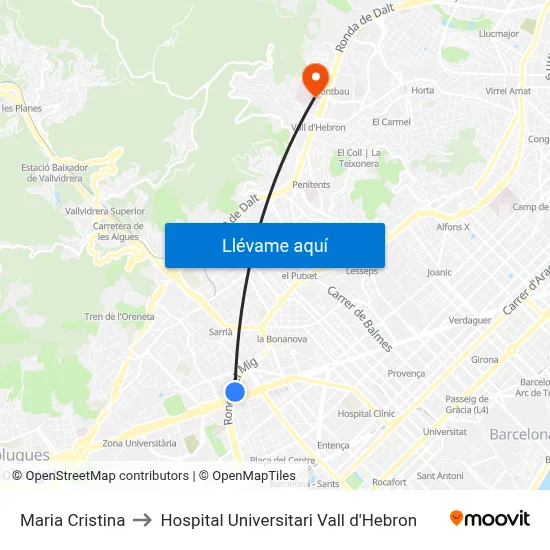 Maria Cristina to Hospital Universitari Vall d'Hebron map