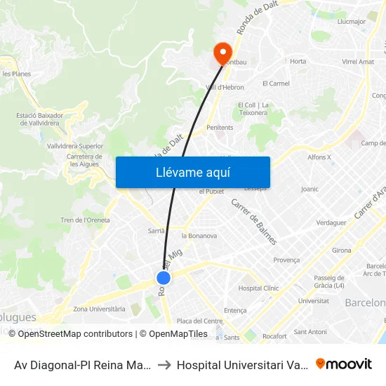 Av Diagonal-Pl Reina Maria Cristina to Hospital Universitari Vall d'Hebron map