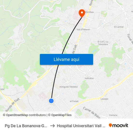 Pg De La Bonanova-Ganduxer to Hospital Universitari Vall d'Hebron map
