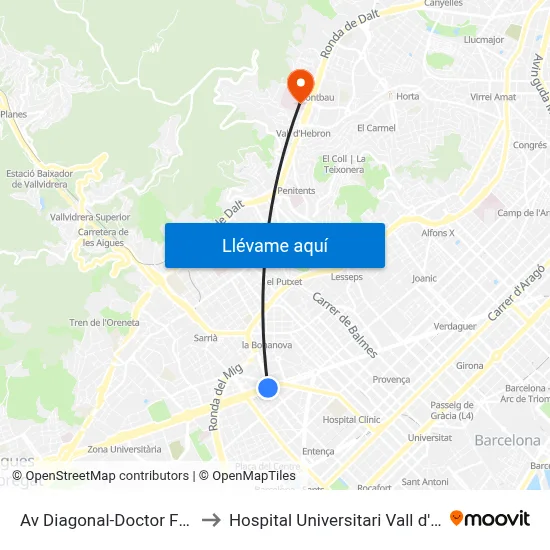 Av Diagonal-Doctor Fleming to Hospital Universitari Vall d'Hebron map