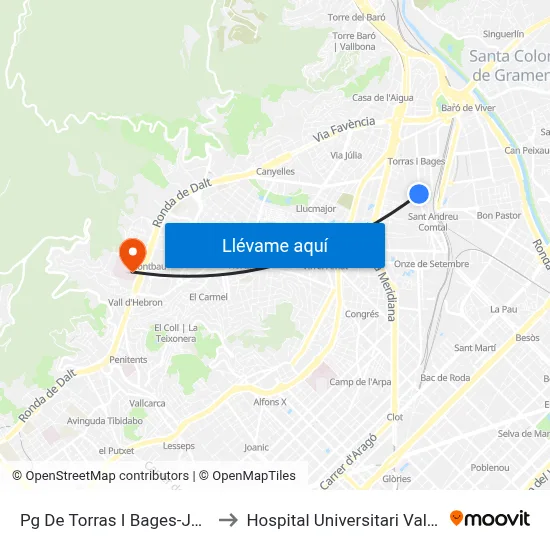 Pg De Torras I Bages-Joan Torras to Hospital Universitari Vall d'Hebron map