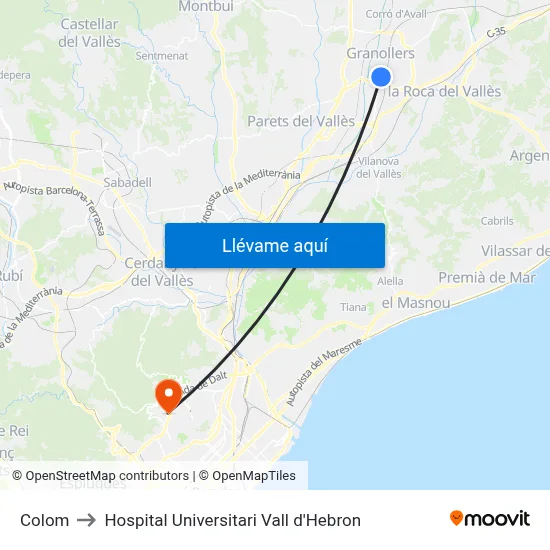 Colom to Hospital Universitari Vall d'Hebron map