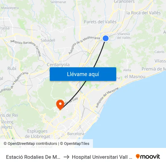 Estació Rodalies De Montmeló to Hospital Universitari Vall d'Hebron map