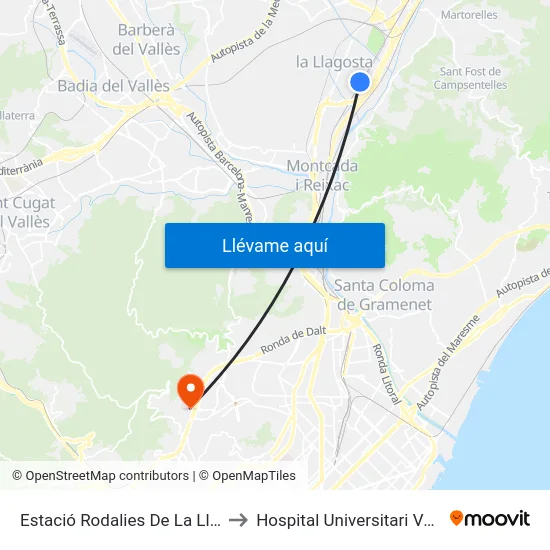 Estació Rodalies De La Llagosta (R2) to Hospital Universitari Vall d'Hebron map