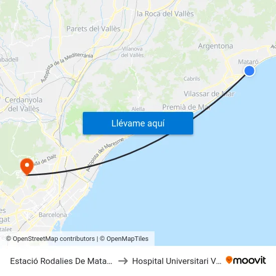 Estació Rodalies De Mataró (Muntanya) to Hospital Universitari Vall d'Hebron map