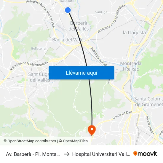 Av. Barberà - Pl. Montserrat Roig to Hospital Universitari Vall d'Hebron map