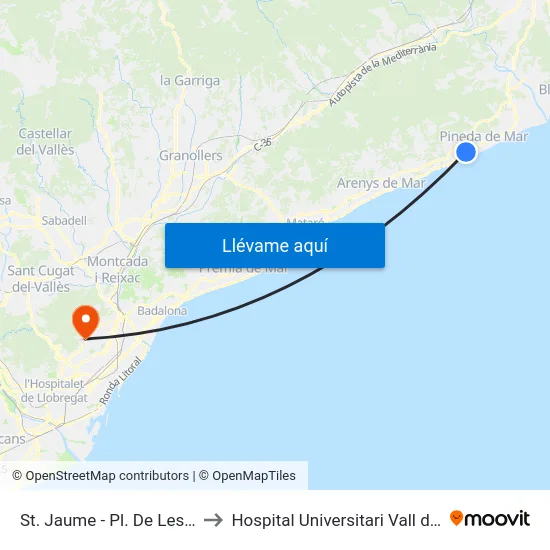 St. Jaume - Pl. De Les Roses to Hospital Universitari Vall d'Hebron map