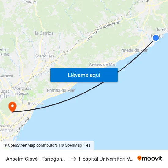 Anselm Clavé - Tarragona - Telefónica to Hospital Universitari Vall d'Hebron map