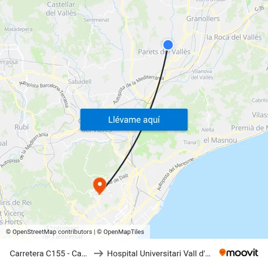 Carretera C155 - Can Coll to Hospital Universitari Vall d'Hebron map