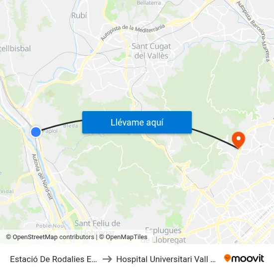 Estació De Rodalies El Papiol to Hospital Universitari Vall d'Hebron map
