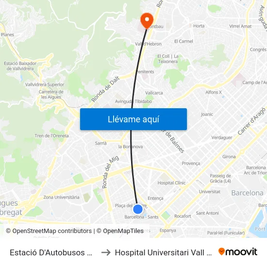 Estació D'Autobusos De Sants to Hospital Universitari Vall d'Hebron map