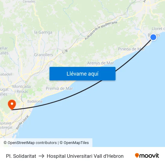 Pl. Solidaritat to Hospital Universitari Vall d'Hebron map