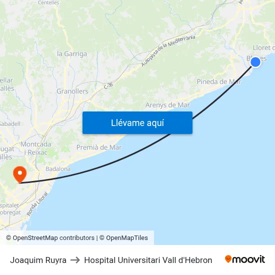 Joaquim Ruyra to Hospital Universitari Vall d'Hebron map