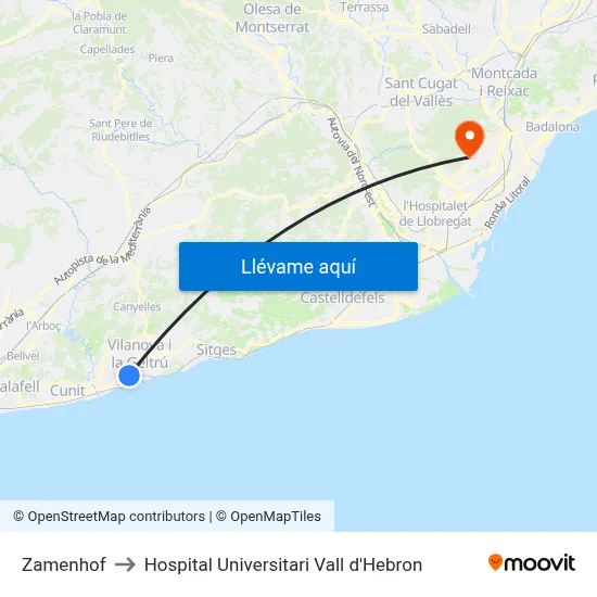 Zamenhof to Hospital Universitari Vall d'Hebron map