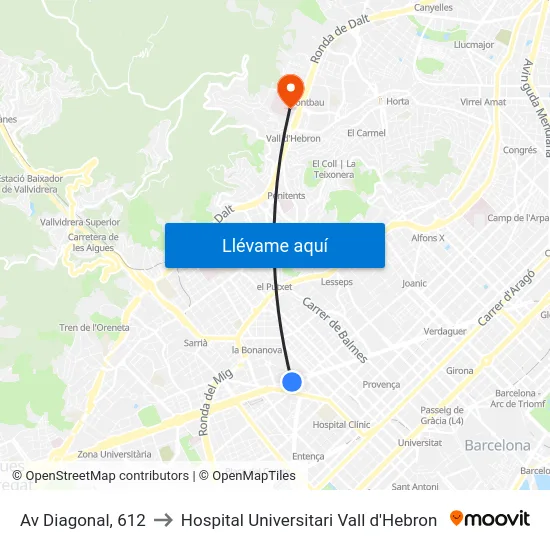 Av Diagonal, 612 to Hospital Universitari Vall d'Hebron map