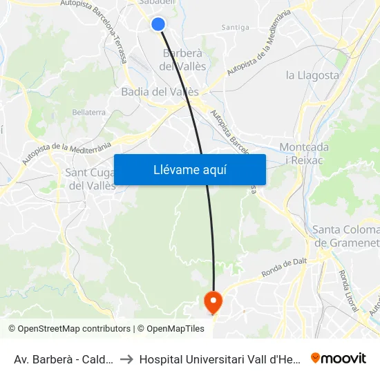 Av. Barberà - Calders to Hospital Universitari Vall d'Hebron map