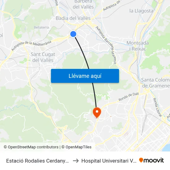 Estació Rodalies Cerdanyola Universitat to Hospital Universitari Vall d'Hebron map