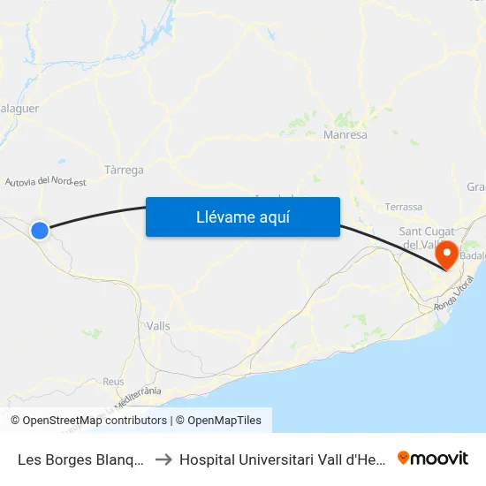 Les Borges Blanques to Hospital Universitari Vall d'Hebron map