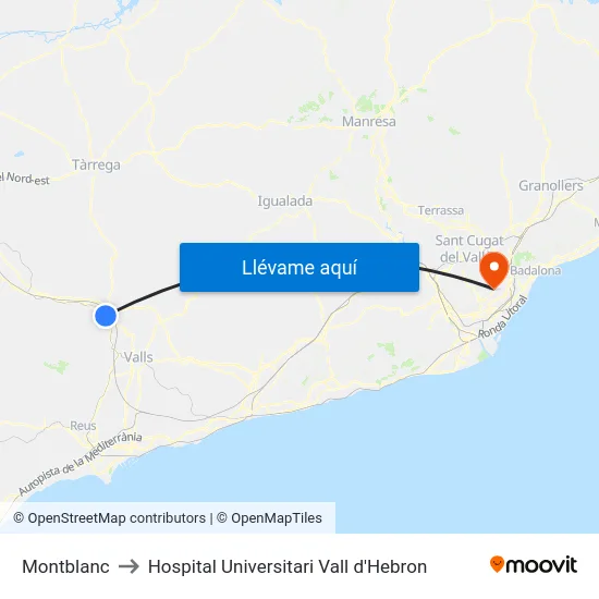 Montblanc to Hospital Universitari Vall d'Hebron map