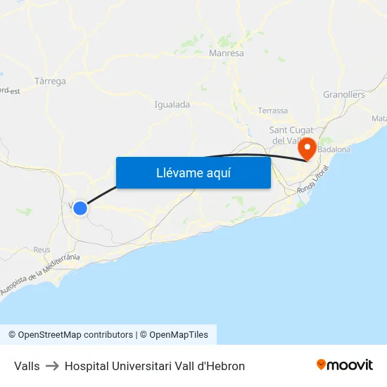 Valls to Hospital Universitari Vall d'Hebron map