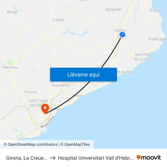 Girona, La Creueta to Hospital Universitari Vall d'Hebron map