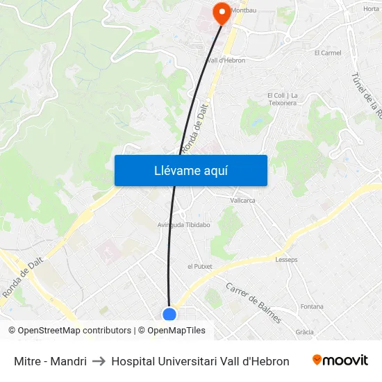 Mitre - Mandri to Hospital Universitari Vall d'Hebron map