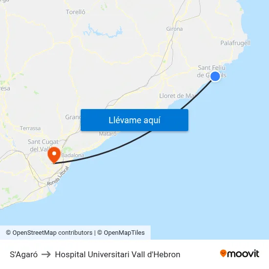 S'Agaró to Hospital Universitari Vall d'Hebron map