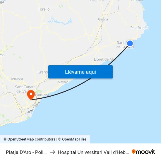 Platja D'Aro - Politur to Hospital Universitari Vall d'Hebron map