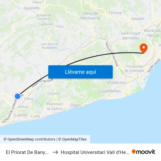 El Priorat De Banyeres to Hospital Universitari Vall d'Hebron map