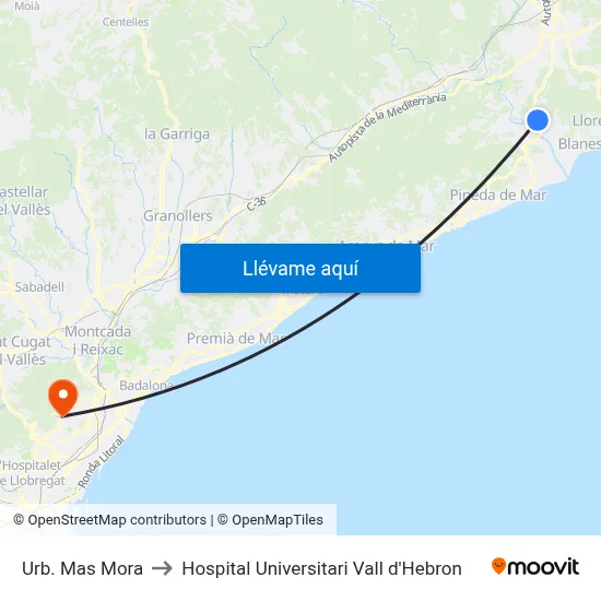 Urb. Mas Mora to Hospital Universitari Vall d'Hebron map