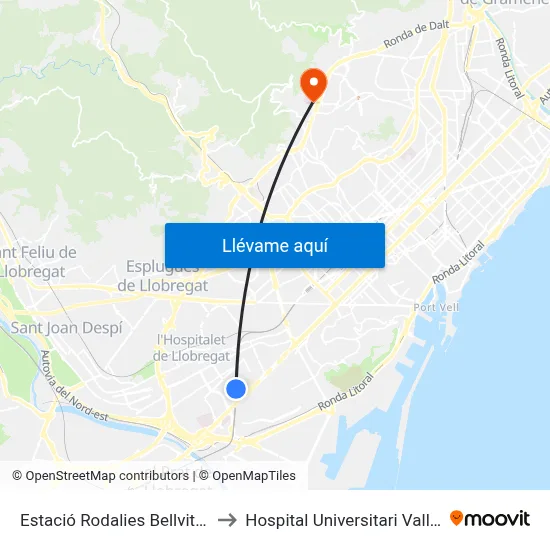 Estació Rodalies Bellvitge-Gornal to Hospital Universitari Vall d'Hebron map