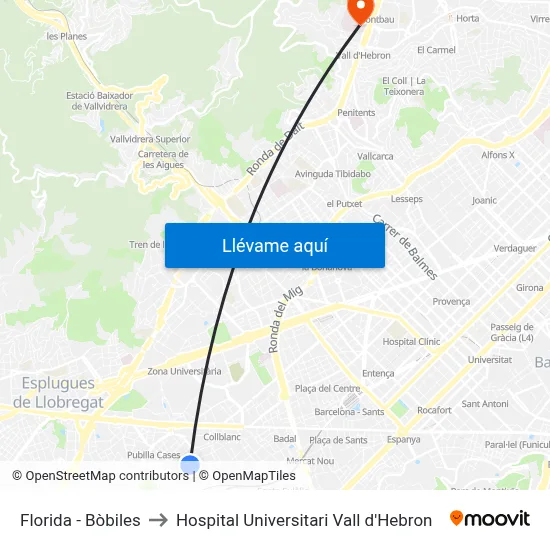 Florida - Bòbiles to Hospital Universitari Vall d'Hebron map