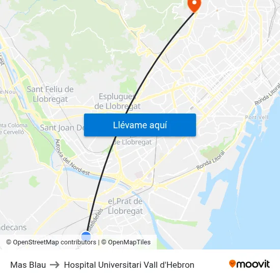 Mas Blau to Hospital Universitari Vall d'Hebron map